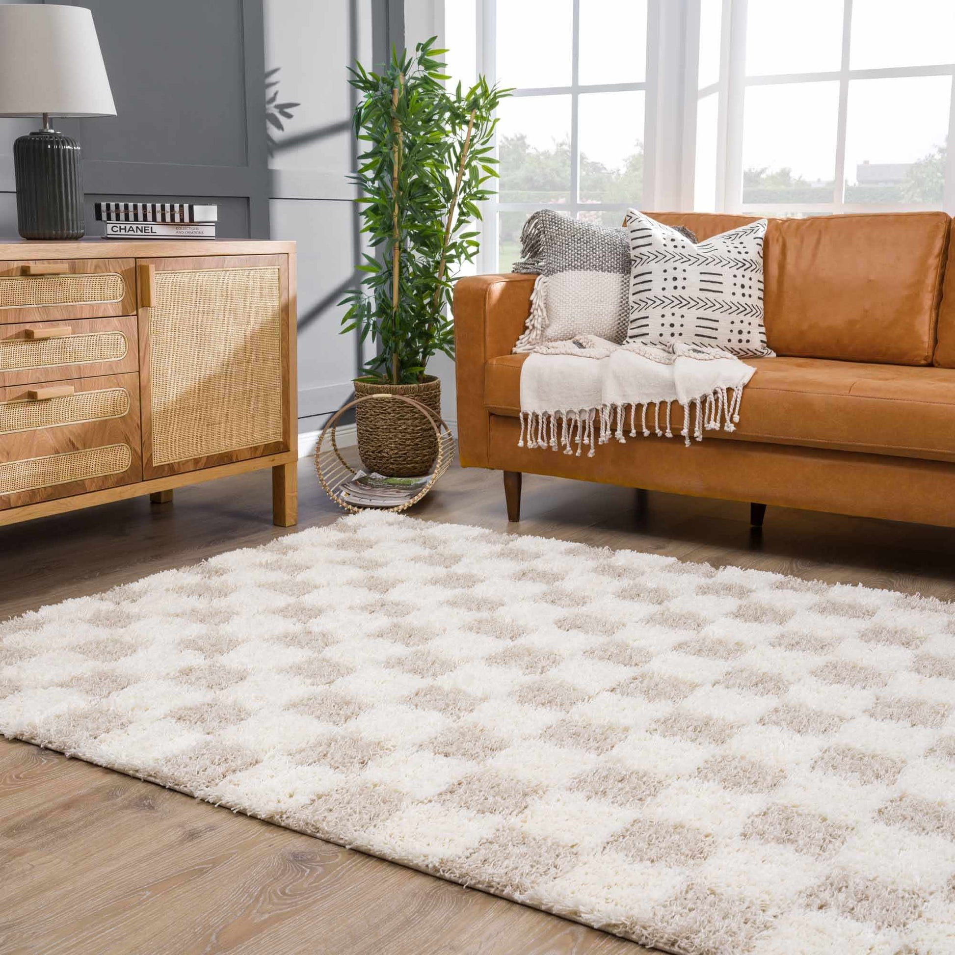 Atira Light Brown Checkered Area Rug - Marsh and Manor Collective