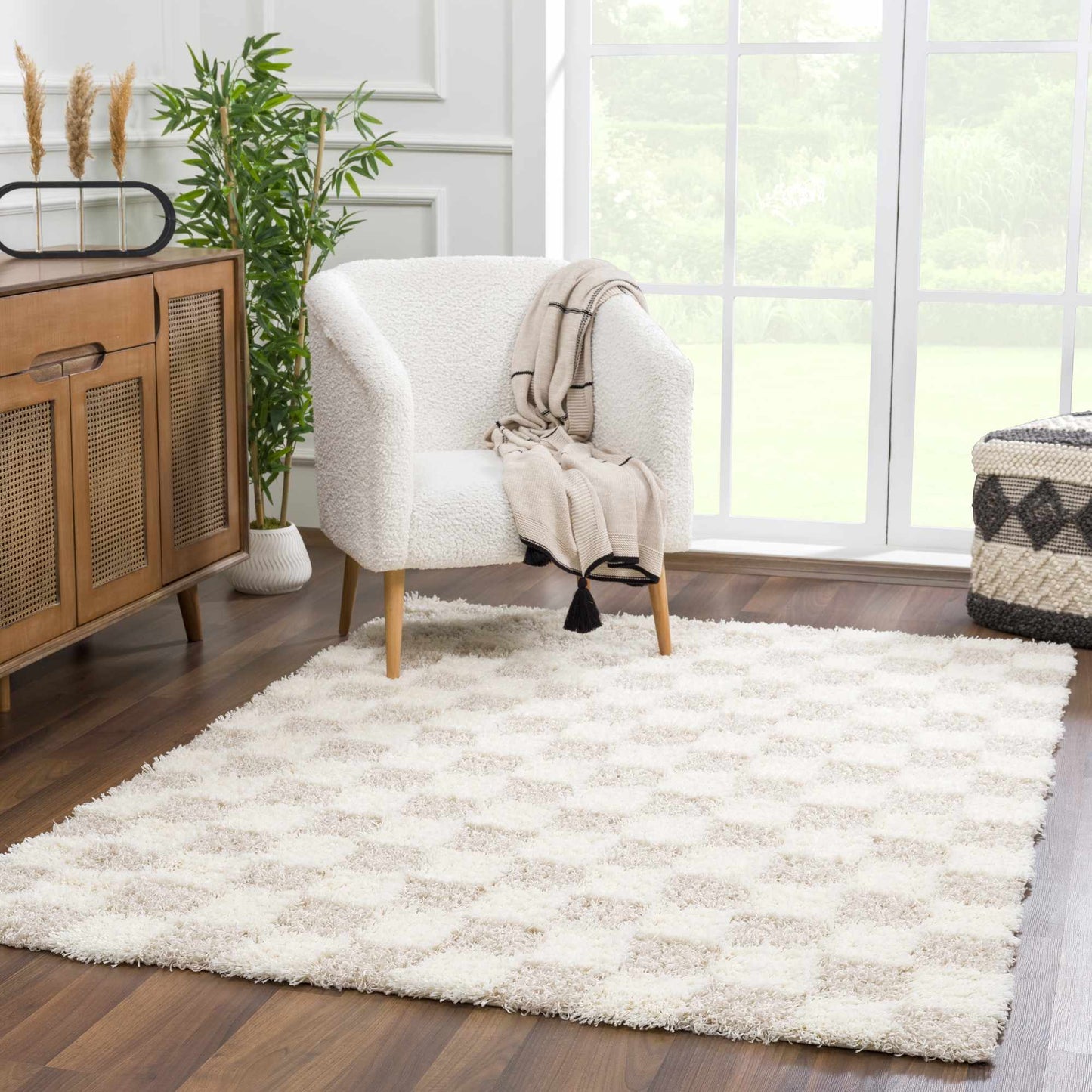 Atira Light Brown Checkered Area Rug - Marsh and Manor Collective