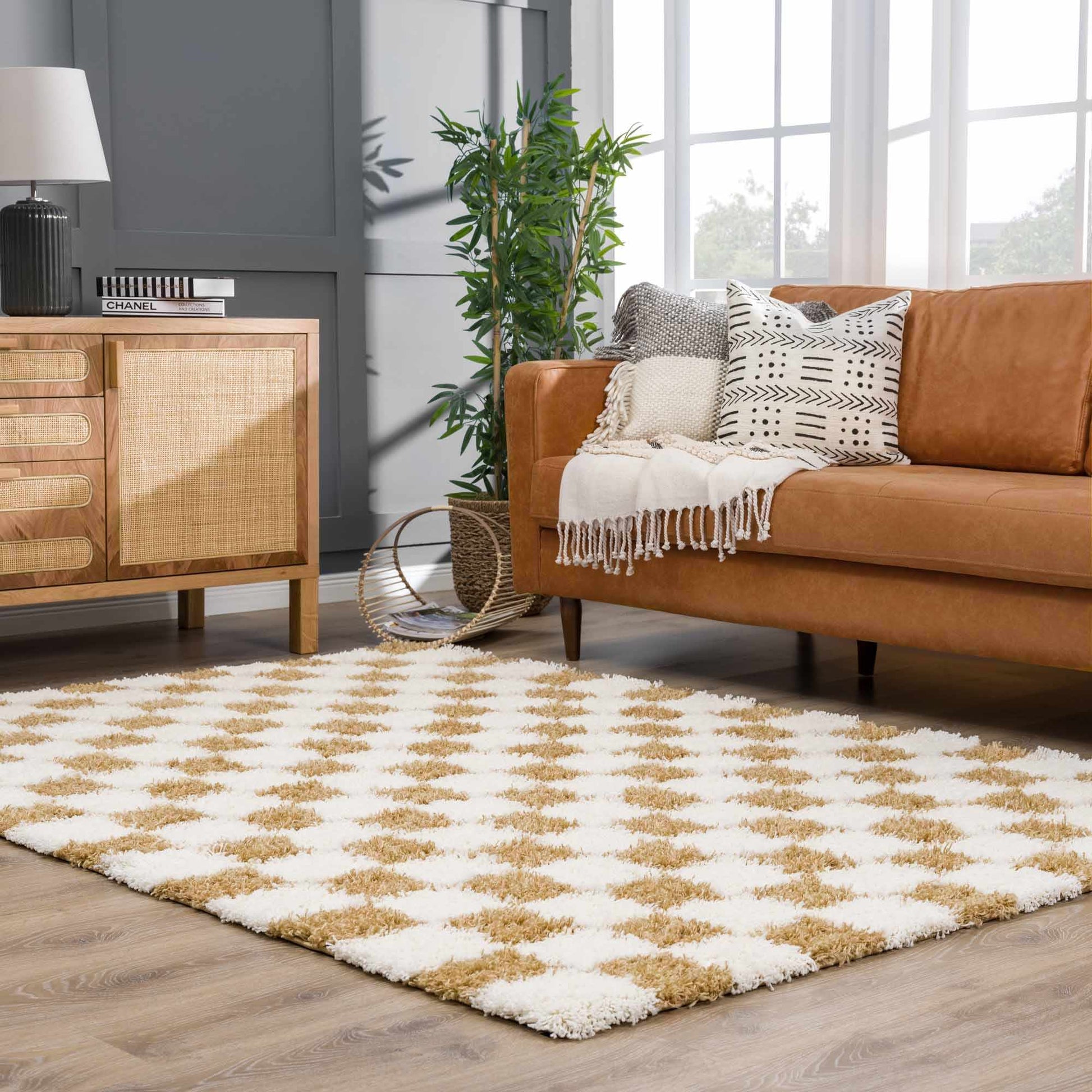Atira Mustard Checkered Area Rug - Marsh and Manor Collective