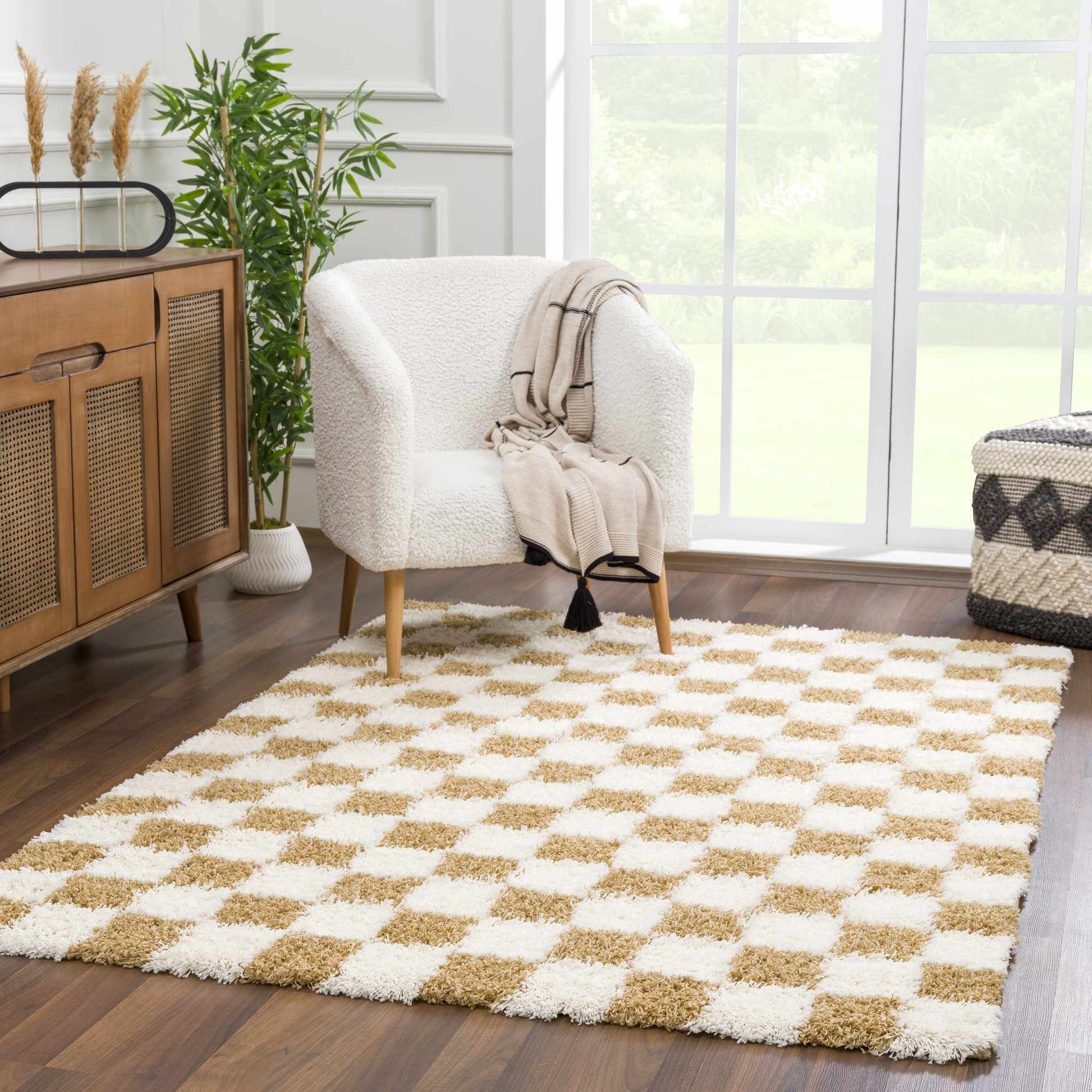 Atira Mustard Checkered Area Rug - Marsh and Manor Collective