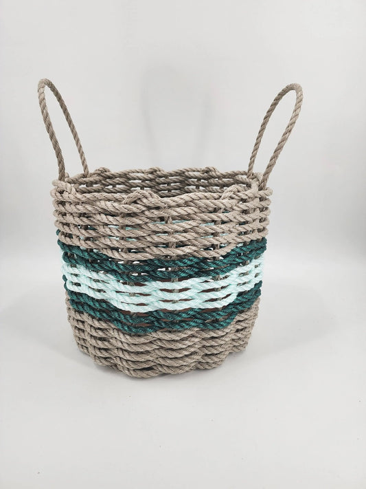 Authentic Maine Lobster Rope Storage Basket Tan and Seafoam, Accent color choice - Marsh and Manor Collective