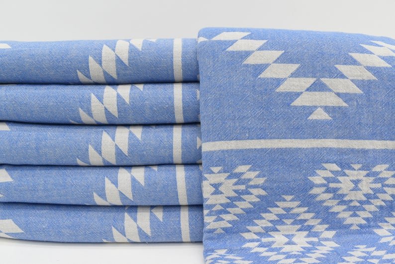 AZTEC BLUE TURKISH TOWEL - Marsh and Manor Collective