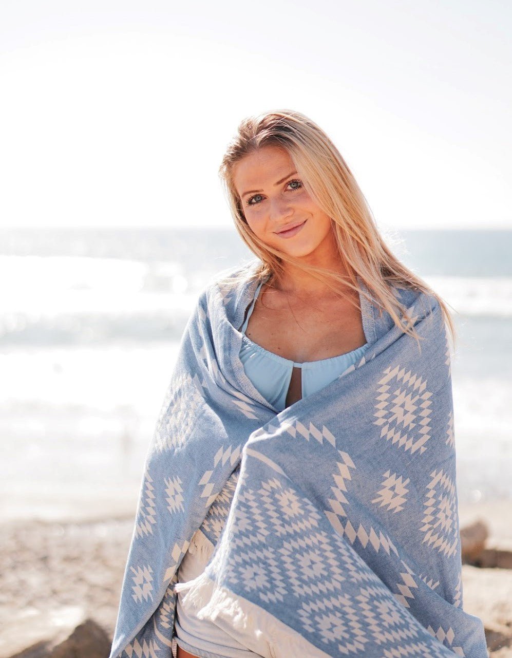 AZTEC BLUE TURKISH TOWEL - Marsh and Manor Collective