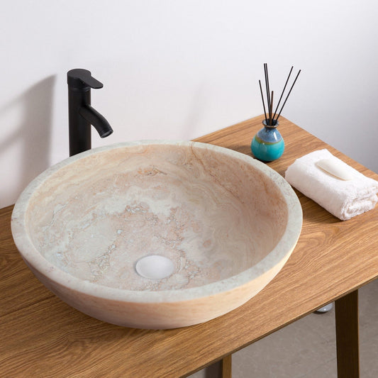 Beige Travertine Above Vanity Bathroom Vessel Sink Honed and Filled (D)18" (H)6" - Marsh and Manor Collective