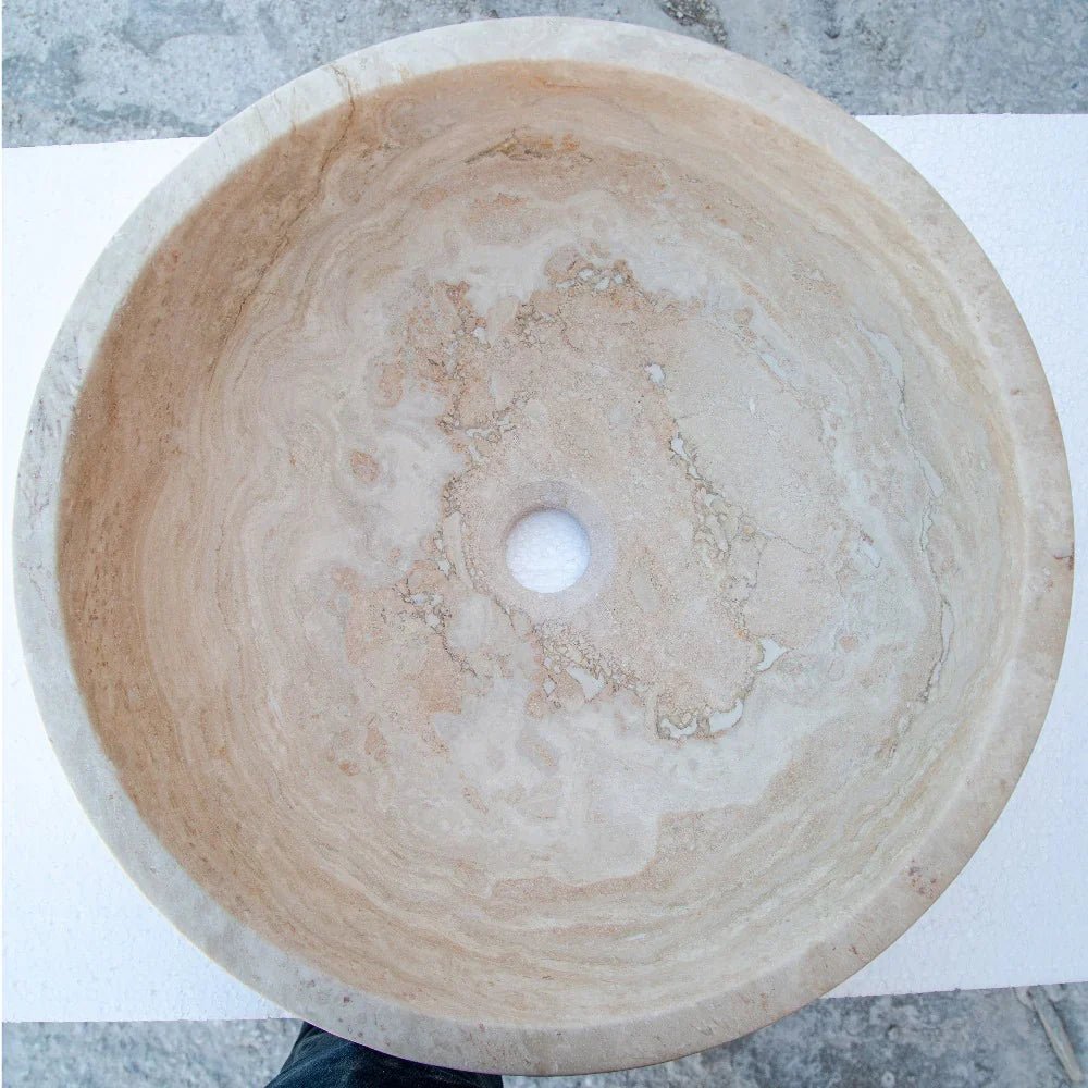 Beige Travertine Above Vanity Bathroom Vessel Sink Honed and Filled (D)18" (H)6" - Marsh and Manor Collective