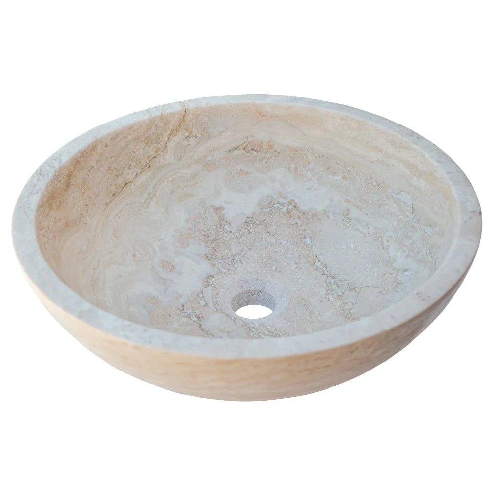 Beige Travertine Above Vanity Bathroom Vessel Sink Honed and Filled (D)18" (H)6" - Marsh and Manor Collective
