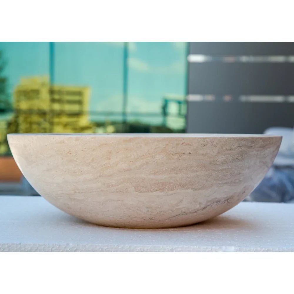 Beige Travertine Above Vanity Bathroom Vessel Sink Honed and Filled (D)18" (H)6" - Marsh and Manor Collective