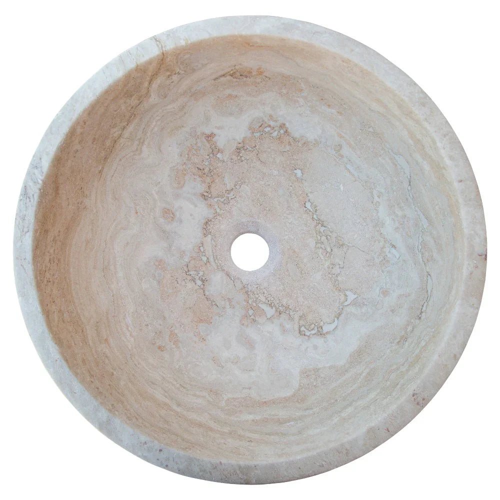 Beige Travertine Above Vanity Bathroom Vessel Sink Honed and Filled (D)18" (H)6" - Marsh and Manor Collective