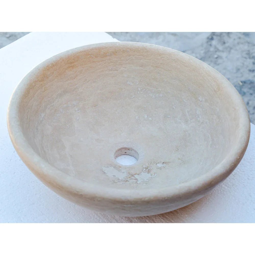 Beige Travertine Natural Stone Above Vanity Vessel Sink Honed and Filled (D)16" (H)6" - Marsh and Manor Collective