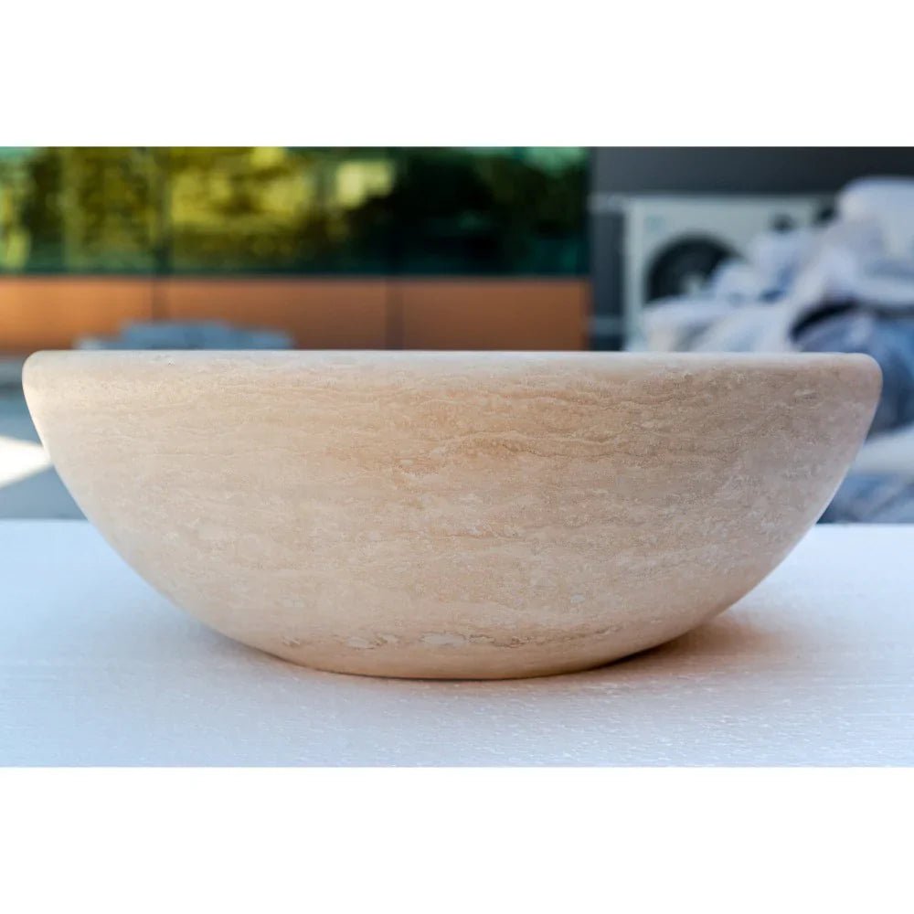 Beige Travertine Natural Stone Above Vanity Vessel Sink Honed and Filled (D)16" (H)6" - Marsh and Manor Collective