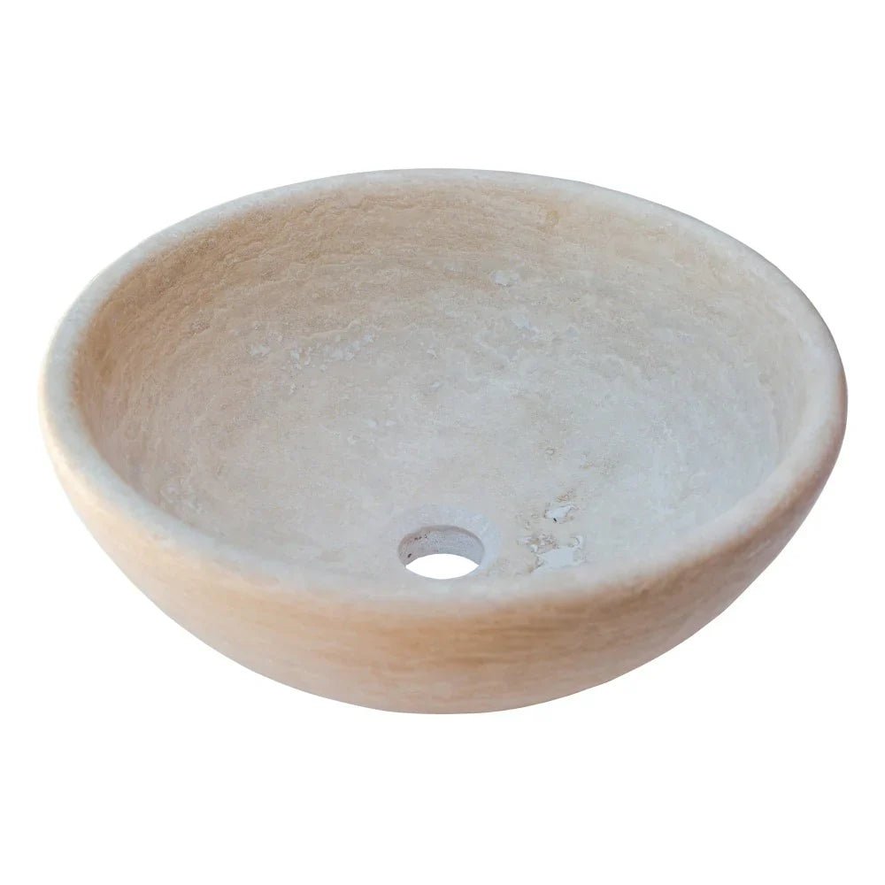 Beige Travertine Natural Stone Above Vanity Vessel Sink Honed and Filled (D)16" (H)6" - Marsh and Manor Collective