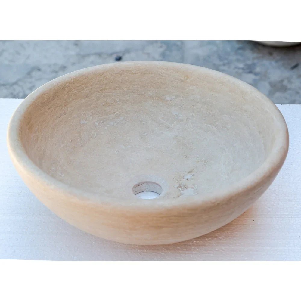 Beige Travertine Natural Stone Above Vanity Vessel Sink Honed and Filled (D)16" (H)6" - Marsh and Manor Collective