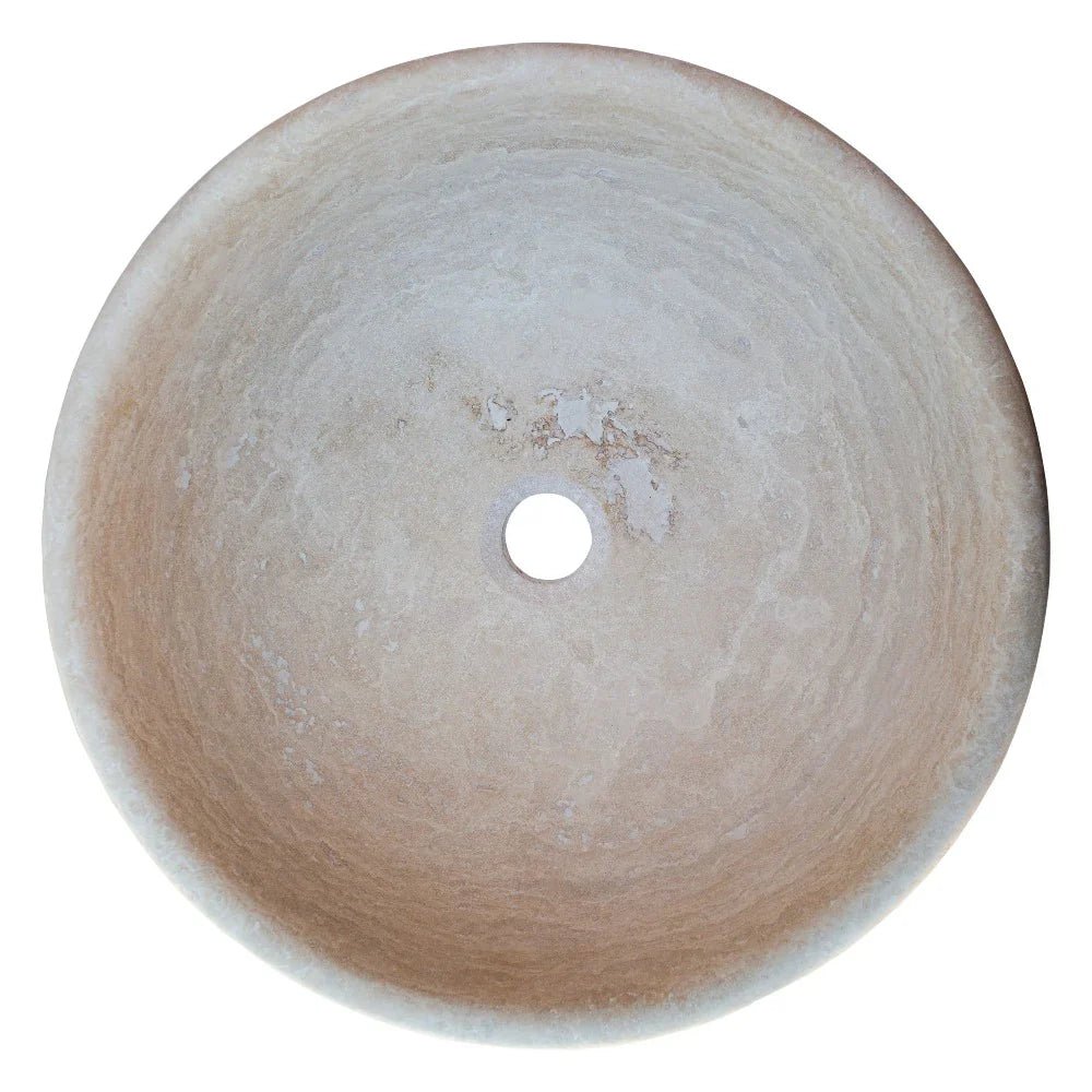 Beige Travertine Natural Stone Above Vanity Vessel Sink Honed and Filled (D)16" (H)6" - Marsh and Manor Collective