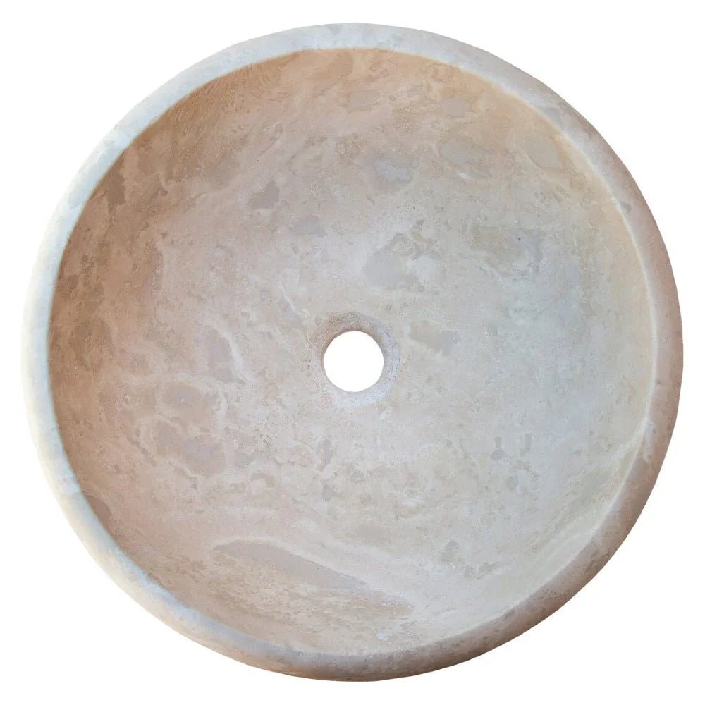 Beige Travertine Natural Stone Drop - in Bathroom Sink Honed and Filled (D)16" (H)6" - Marsh and Manor Collective