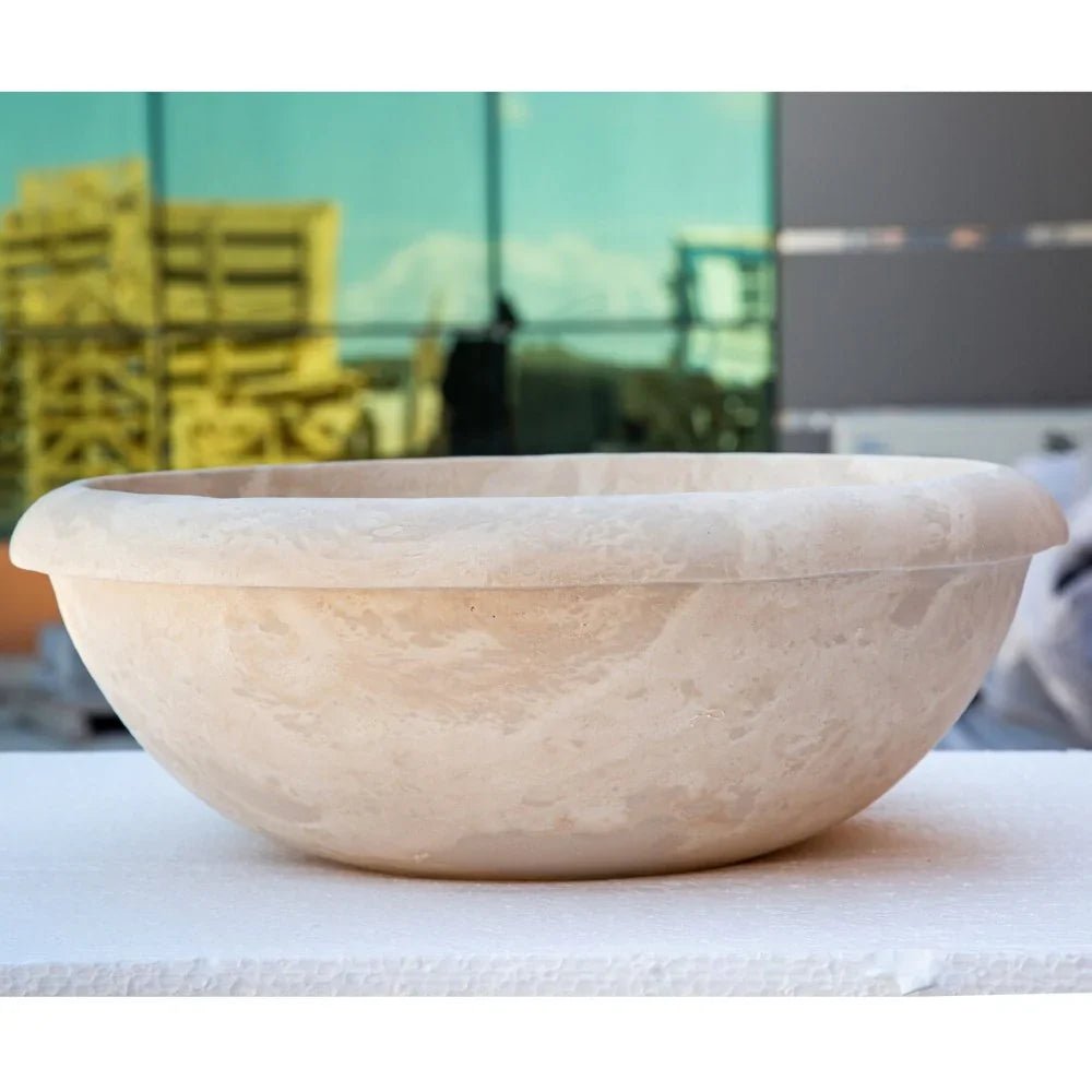 Beige Travertine Natural Stone Drop - in Bathroom Sink Honed and Filled (D)16" (H)6" - Marsh and Manor Collective