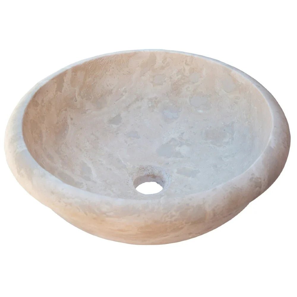 Beige Travertine Natural Stone Drop - in Bathroom Sink Honed and Filled (D)16" (H)6" - Marsh and Manor Collective