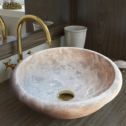 Beige Travertine Natural Stone Drop - in Bathroom Sink Honed and Filled (D)16" (H)6" - Marsh and Manor Collective