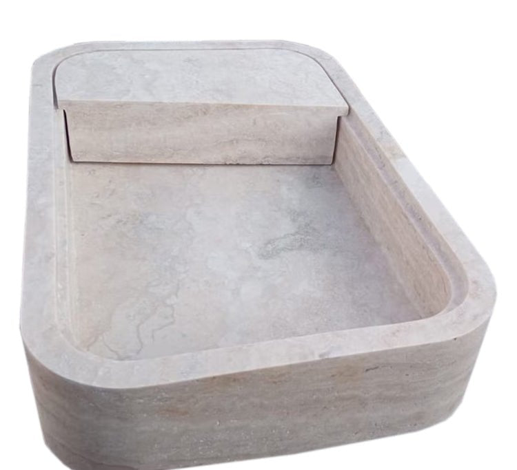 Beige Travertine Rectangular Wall - mount Bathroom Sink Hidden Drain (W)16" (L)24" (H)5" - Marsh and Manor Collective