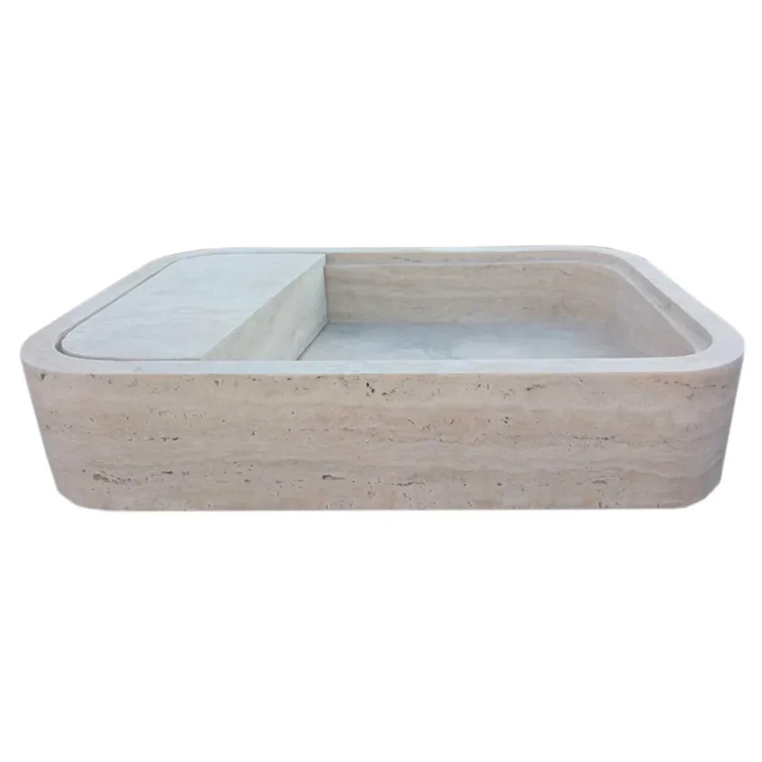 Beige Travertine Rectangular Wall - mount Bathroom Sink Hidden Drain (W)16" (L)24" (H)5" - Marsh and Manor Collective
