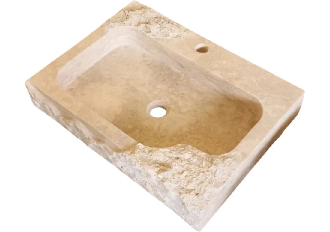 Beige Travertine Rectangular Wall - mount Bathroom Sink Rustic (W)16" (L)24" (H)5" - Marsh and Manor Collective