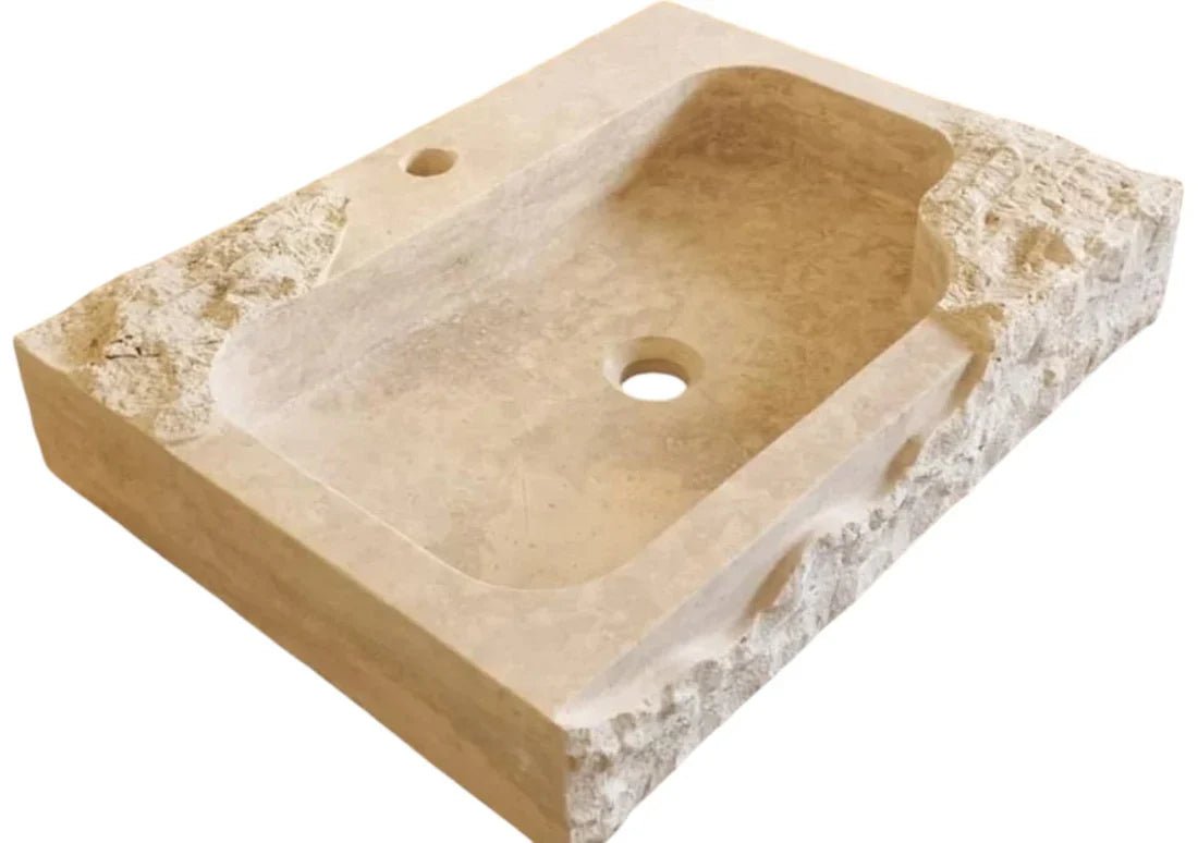 Beige Travertine Rectangular Wall - mount Bathroom Sink Rustic (W)16" (L)24" (H)5" - Marsh and Manor Collective