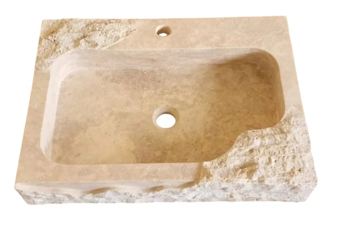 Beige Travertine Rectangular Wall - mount Bathroom Sink Rustic (W)16" (L)24" (H)5" - Marsh and Manor Collective
