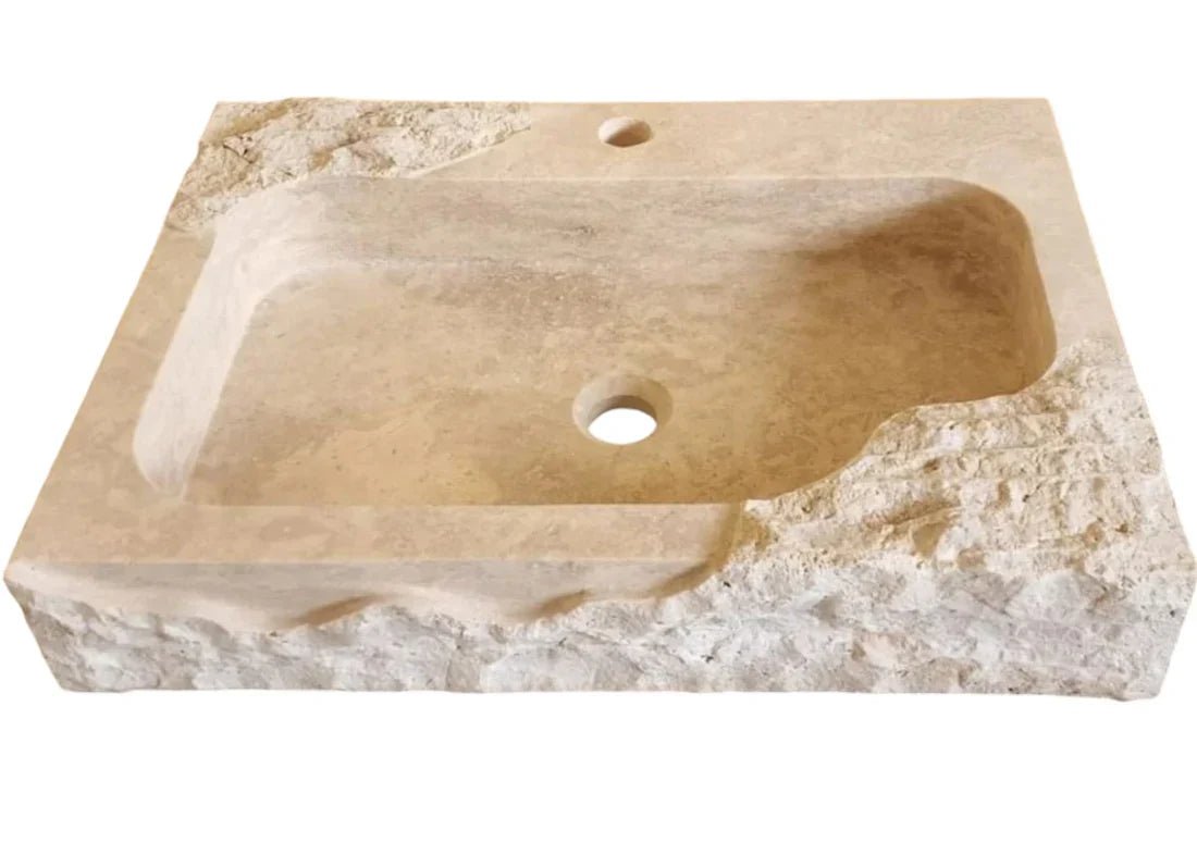 Beige Travertine Rectangular Wall - mount Bathroom Sink Rustic (W)16" (L)24" (H)5" - Marsh and Manor Collective