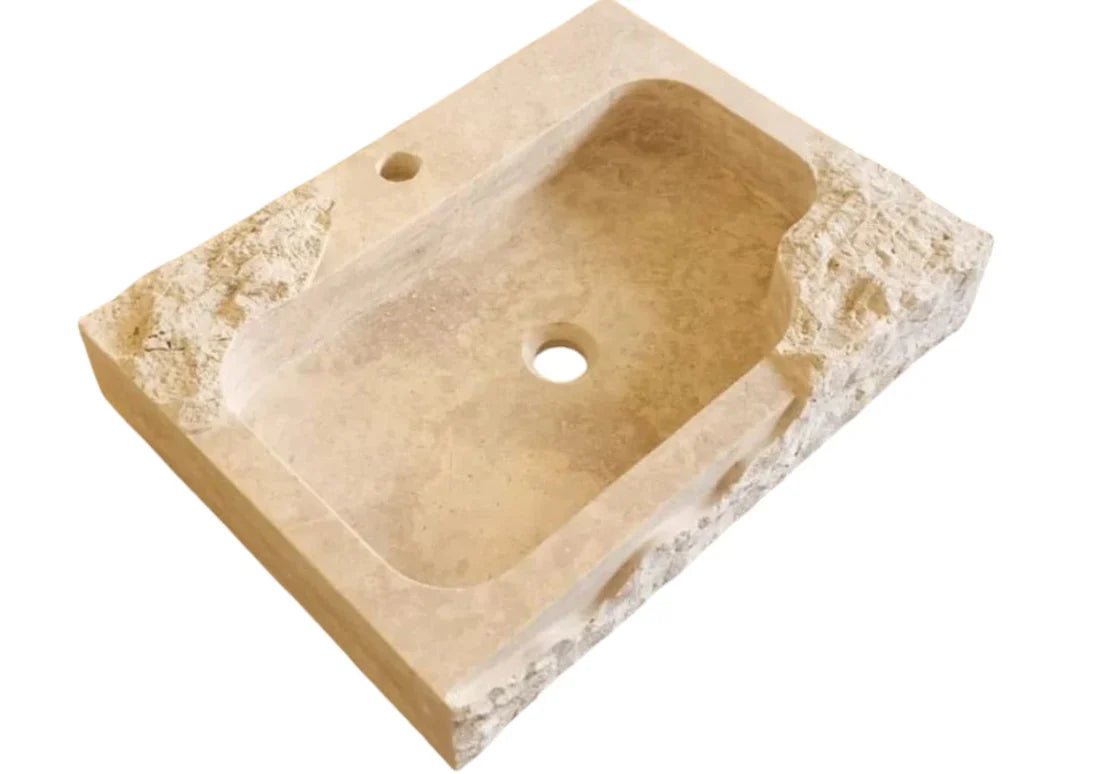Beige Travertine Rectangular Wall - mount Bathroom Sink Rustic (W)16" (L)24" (H)5" - Marsh and Manor Collective