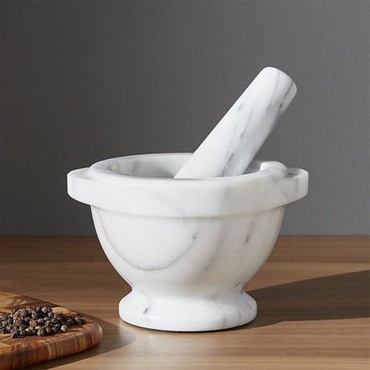 Bianco Carrara White Marble Mortar/Pestle Semi - Polished - Marsh and Manor Collective