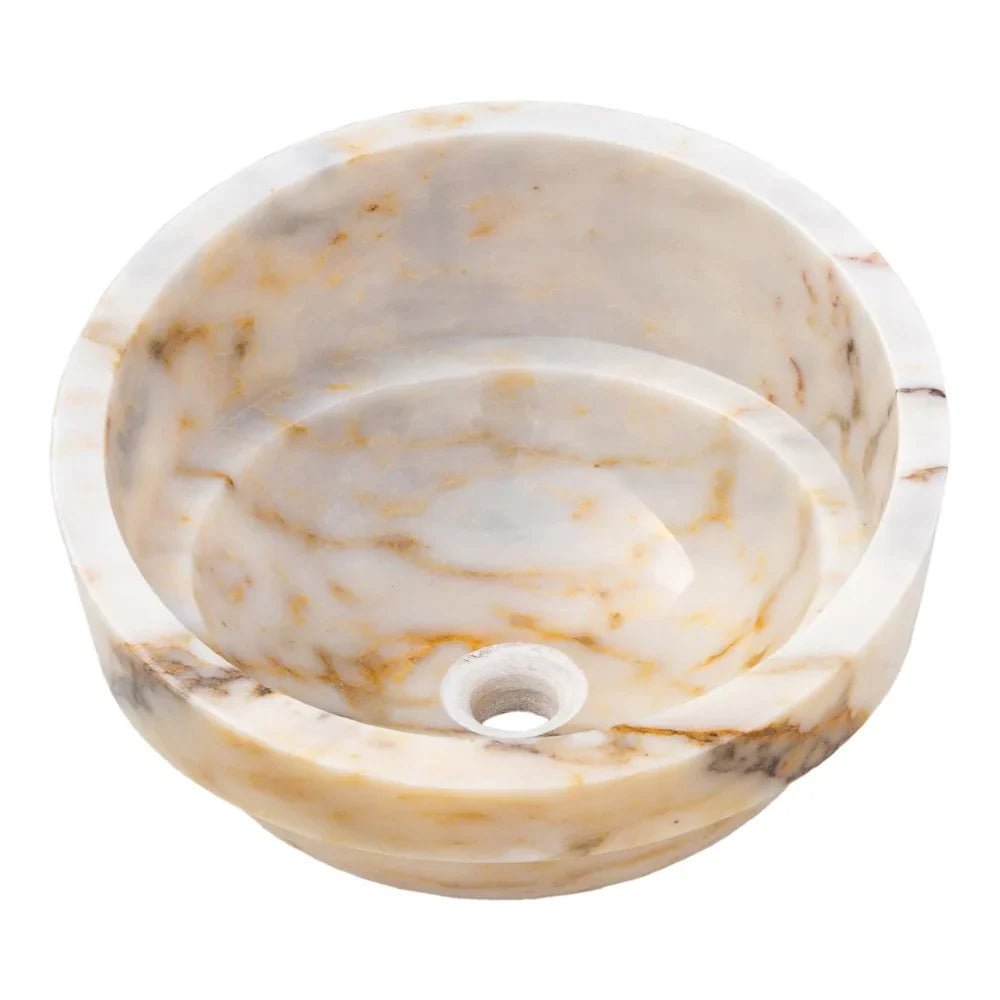 Bianco Giallo Marble Hair Salon Above Vanity Vessel Sink Bowl Polished (D)16" (H)9" - Marsh and Manor Collective