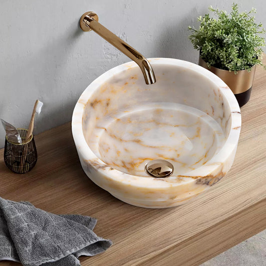 Bianco Giallo Marble Hair Salon Above Vanity Vessel Sink Bowl Polished (D)16" (H)9" - Marsh and Manor Collective