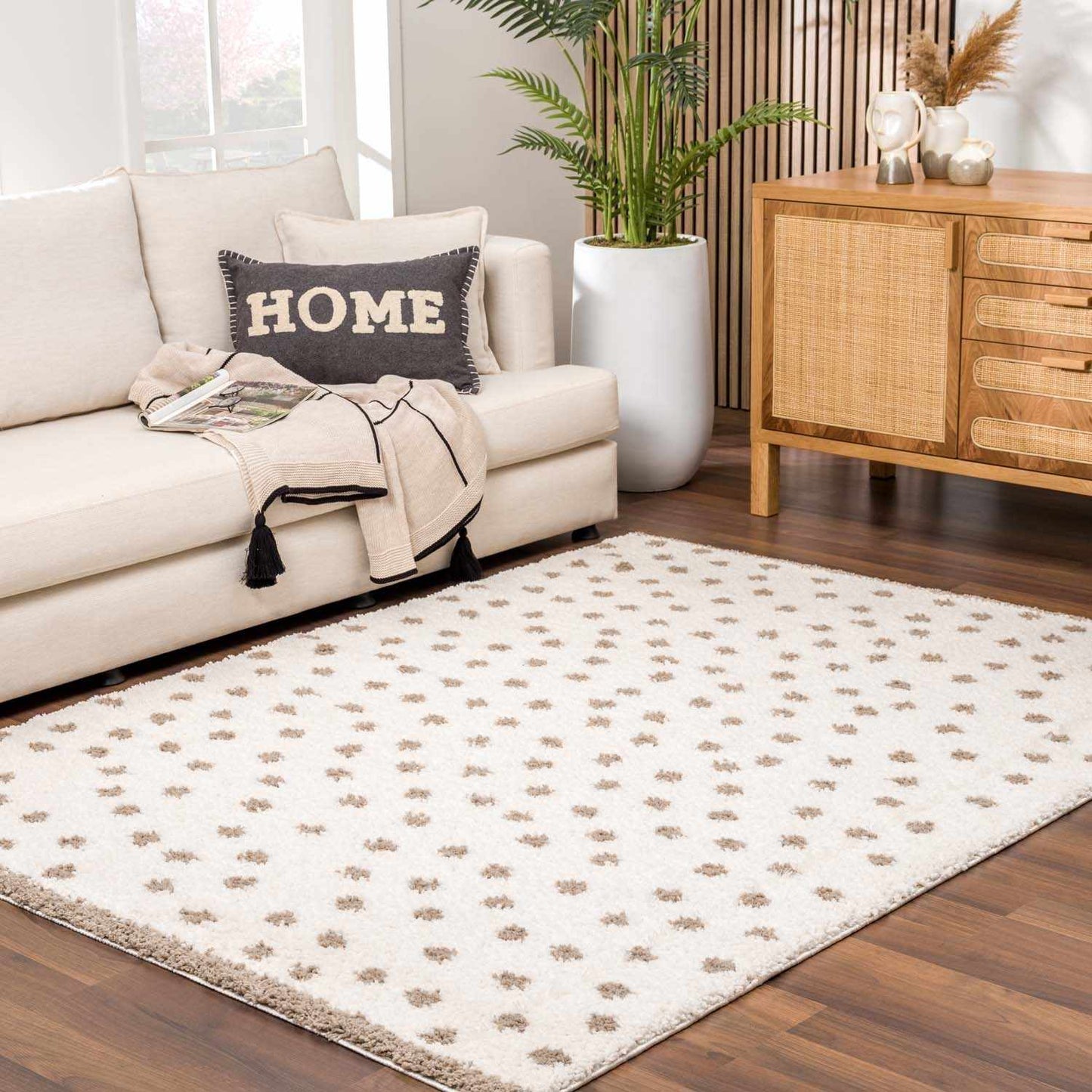 Chaia Dotted Cream & Brown Plush Rug - Marsh and Manor Collective