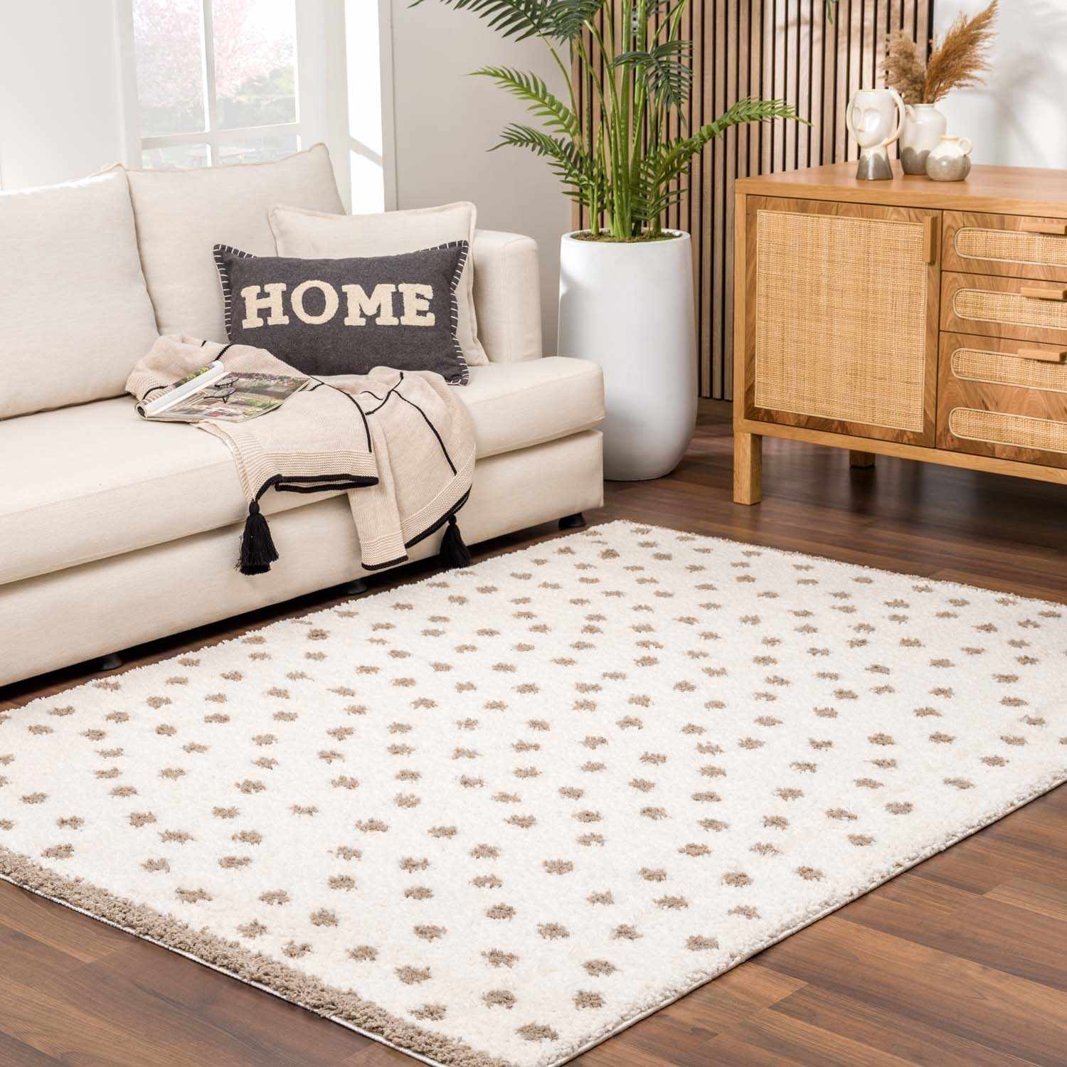 Chaia Dotted Cream & Brown Plush Rug - Marsh and Manor Collective