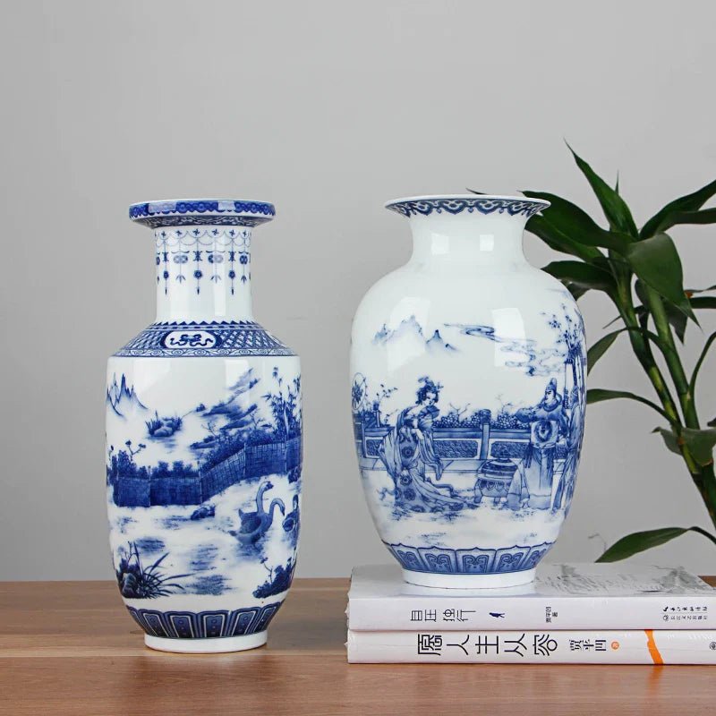 Classic Antique Chinese Blue and White Ceramic Vase - Marsh and Manor Collective