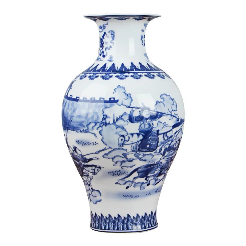 Classic Antique Chinese Blue and White Ceramic Vase - Marsh and Manor Collective