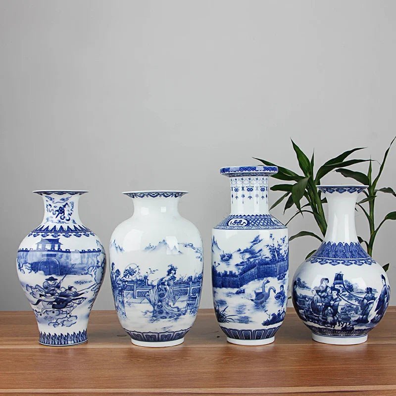 Classic Antique Chinese Blue and White Ceramic Vase - Marsh and Manor Collective