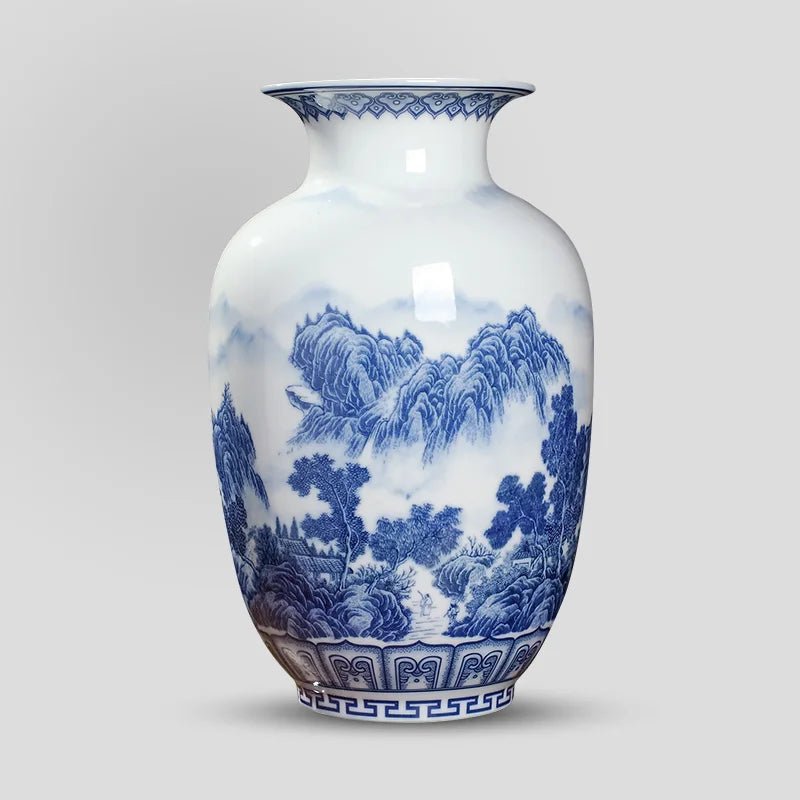 Classic Antique Chinese Blue and White Ceramic Vase - Marsh and Manor Collective