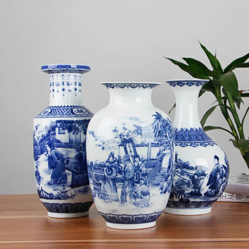 Classic Antique Chinese Blue and White Ceramic Vase - Marsh and Manor Collective