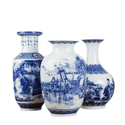 Classic Antique Chinese Blue and White Ceramic Vase - Marsh and Manor Collective