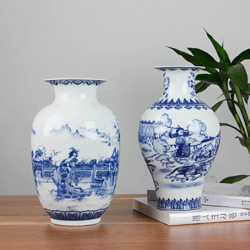 Classic Antique Chinese Blue and White Ceramic Vase - Marsh and Manor Collective