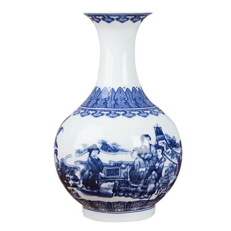 Classic Antique Chinese Blue and White Ceramic Vase - Marsh and Manor Collective