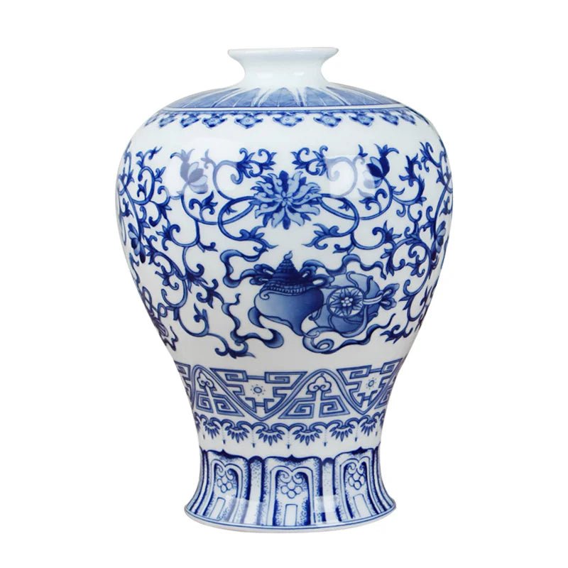 Classic Antique Chinese Blue and White Ceramic Vase - Marsh and Manor Collective
