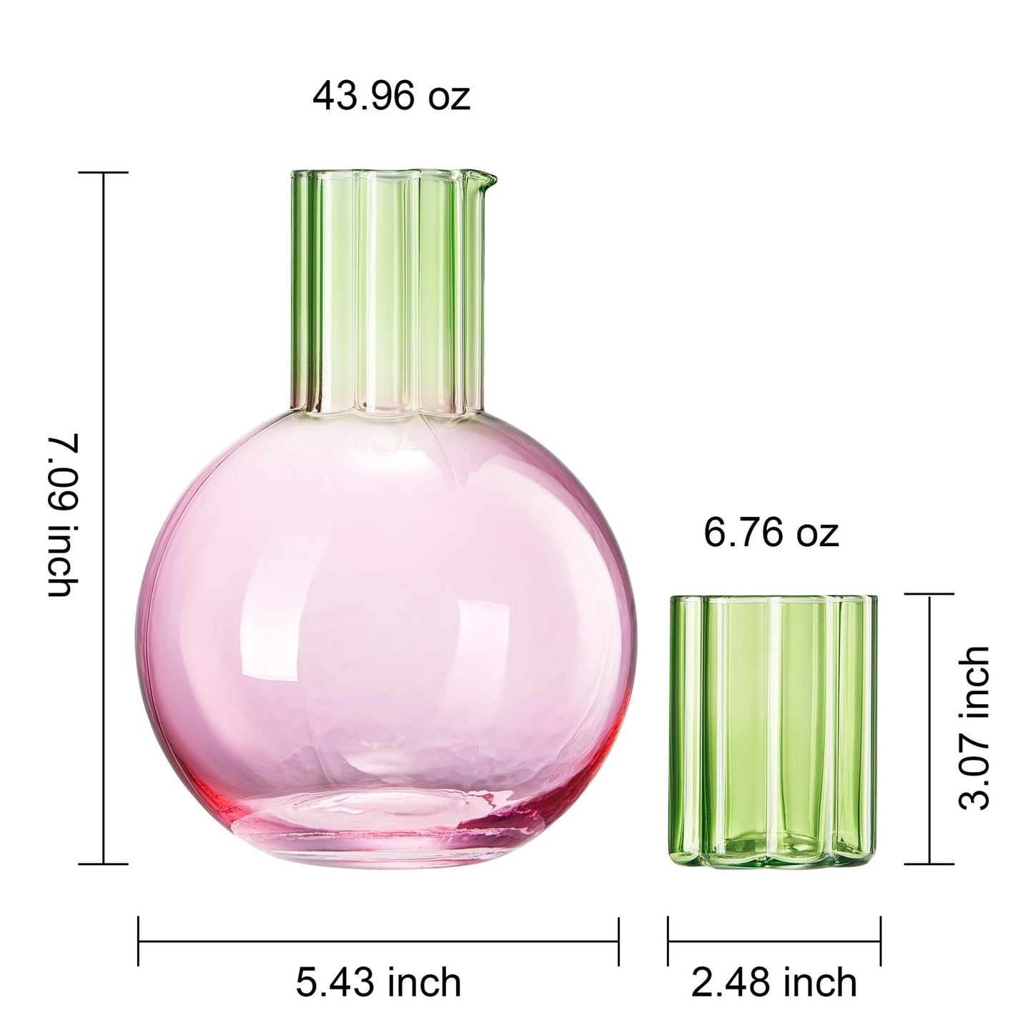 Colorful Carafe & Ribbed Flower Cup Set | 44oz Glasses - Marsh and Manor Collective