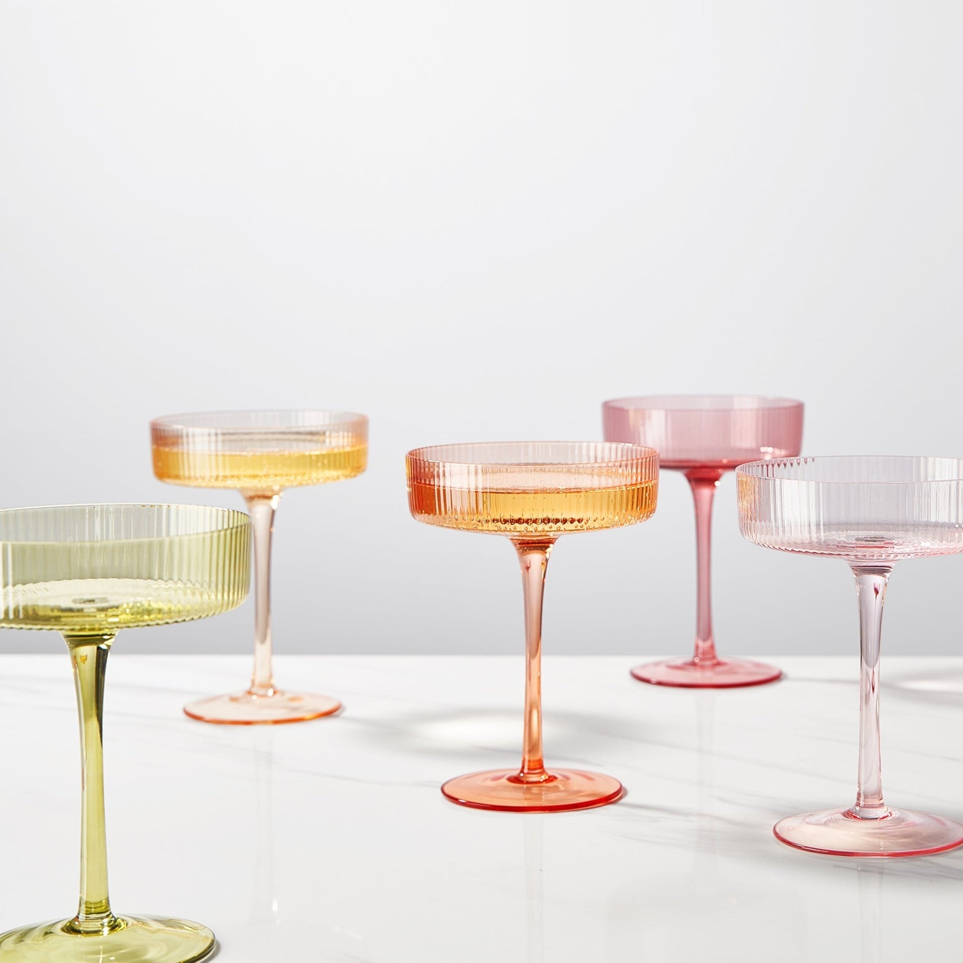Como Ribbed Champagne Coupe Cocktail Glassware, Set of 5 - Marsh and Manor Collective