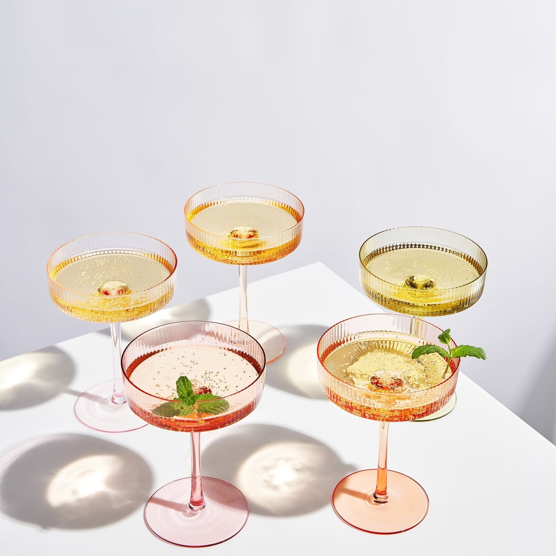 Como Ribbed Champagne Coupe Cocktail Glassware, Set of 5 - Marsh and Manor Collective