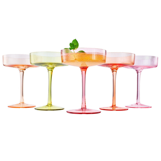 Como Ribbed Champagne Coupe Cocktail Glassware, Set of 5 - Marsh and Manor Collective