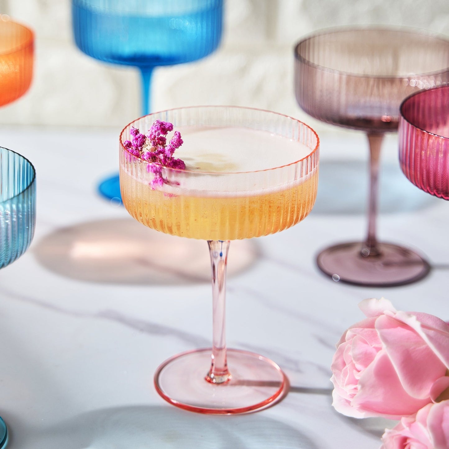 Como Ribbed Champagne Coupe Cocktail Glassware, Set of 6 - Marsh and Manor Collective