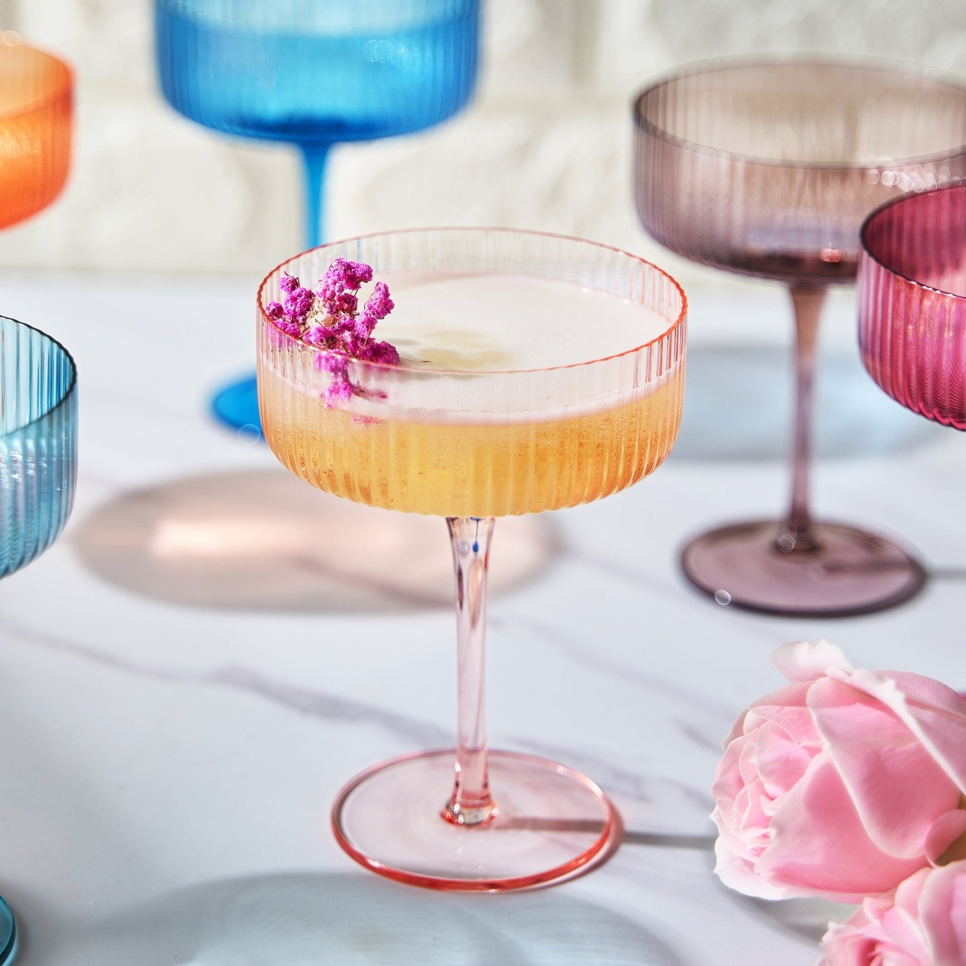 Como Ribbed Champagne Coupe Cocktail Glassware, Set of 6 - Marsh and Manor Collective