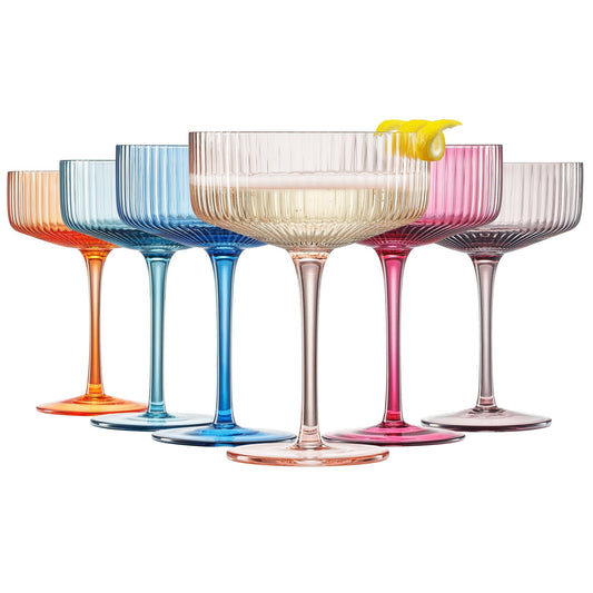 Como Ribbed Champagne Coupe Cocktail Glassware, Set of 6 - Marsh and Manor Collective