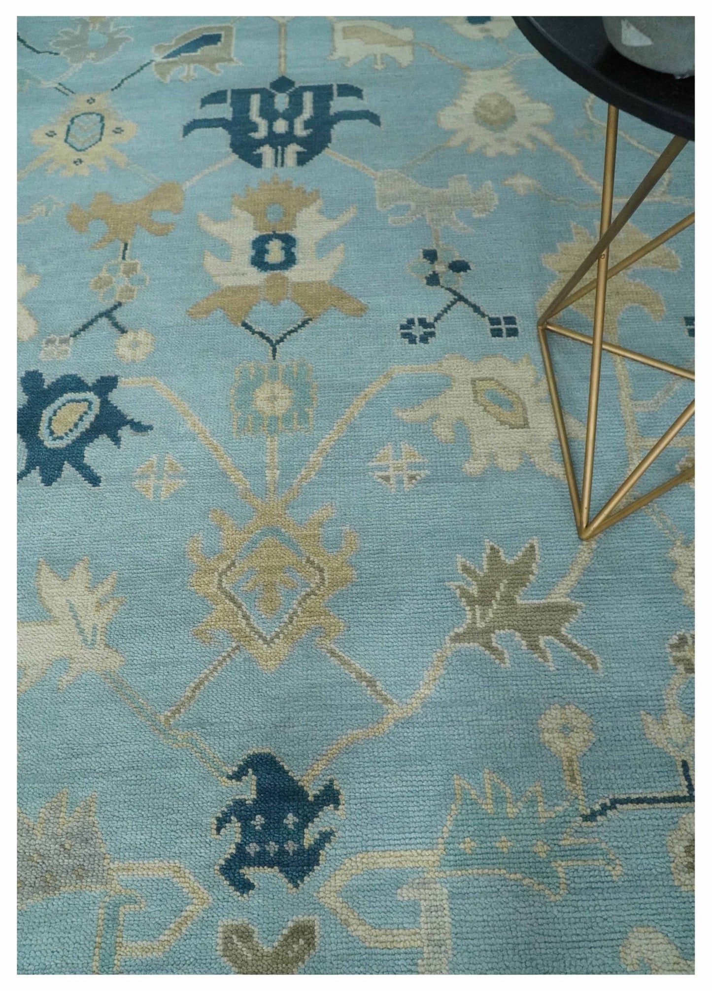 Custom made, Antique Blue, Ivory and Beige Multi Size Traditional Oushak Wool Rug - Marsh and Manor Collective